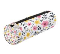 Dusviba Estuche cilíndrico redondo con diseño abstracto de girasol, amapola, bolsa de almacenamiento portátil para bolígrafos, papelería, cosméticos, viajes, bolsa de almacenamiento con cremallera
