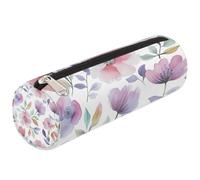 Dusviba Estuche cilíndrico redondo con diseño de amapola floral en acuarela, estuche portátil para bolígrafos, bolsa multiusos de almacenamiento de artículos de papelería, cosméticos, viajes, con