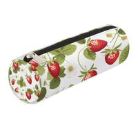 Dusviba Estuche cilíndrico redondo con diseño de flores de fresa y frutas, portalápices, estuche portátil para bolígrafos, papelería, cosméticos, bolsa de almacenamiento de viaje con cremallera para