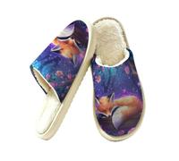 Dusviba Forest Rose Fox - Pantuflas de interior para mujeres y hombres, con forro de felpa cálida, calzado de dormitorio con suela gruesa antideslizante de EVA, zapatos acogedores con puntera cerrada
