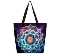 Dusviba Galaxy Space - Bolso grande de lona con diseño de mandala bohemio para mujer, bolso de hombro reutilizable con bolsillo interior con cremallera, casual, compras, trabajo, viajes, regalo