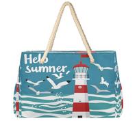 Dusviba Hello Summer - Bolsa de playa grande con cremallera impermeable a prueba de arena con asas de cuerda, múltiples bolsillos para mujeres, viajes, piscina, gimnasio, vacaciones familiares