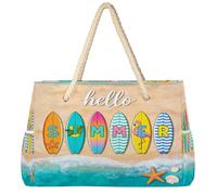 Dusviba Hello Summer - Bolsa de playa grande con cremallera, impermeable, a prueba de arena, con asas de cuerda, múltiples bolsillos para mujeres, viajes, piscina, gimnasio, vacaciones familiares