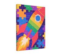 Dusviba Lienzo enmarcado para pared, 30 x 40 cm, diseño de cohete, diseño de rompecabezas colorido, impresión HD, decoración moderna del hogar, listo para colgar, para sala de estar, dormitorio