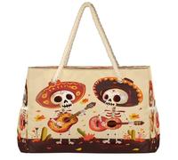 Dusviba Mexican Skeletons Guitars Cactus - Bolsa de playa grande con cremallera, impermeable, a prueba de arena, con asas de cuerda, múltiples bolsillos para mujeres, viajes, piscina, gimnasio