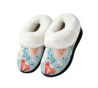 Dusviba Pantuflas de felpa de flores rojas y blancas para mujer, talla 7-8 | Calzado cálido para interiores con espalda cerrada, suela de TPR antideslizante, zapatos acogedores para el hogar