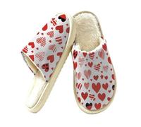 Dusviba Pantuflas de interior con diseño de corazón de arte abstracto para mujeres y hombres, pantuflas cálidas con forro de felpa para dormitorio, con suela gruesa antideslizante de EVA, zapatos