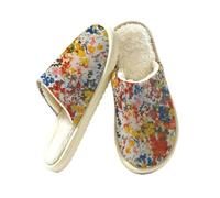 Dusviba Pantuflas de interior con diseño de flores de arte abstracto para mujeres y hombres, pantuflas cálidas con forro de felpa para dormitorio, con suela gruesa antideslizante de EVA, zapatos
