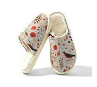 Dusviba Pantuflas de interior con diseño de hojas de pájaro de arte abstracto para mujeres y hombres, pantuflas cálidas con forro de felpa para dormitorio, con suela gruesa antideslizante de EVA