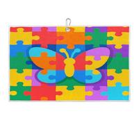Dusviba Toalla de golf con diseño de mariposa y rompecabezas para autismo, para hombres y mujeres, toallas de golf de microfibra súper absorbentes con clip de mosquetón, paño de limpieza ligero de