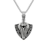 DUTACK Collar de cobra egipcia para hombre, colgante de acero inoxidable con escudo de serpiente, joyería de poder antiguo, cadena de 60 cm, regalo con caja blanca