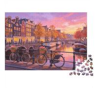Dutch Canal Puzzle for Boy & Girl 1000 Piezas Reciclable Amsterdam Bikes Jigsaw Puzzle Divertido y Desafiante Juego Familiar Great Regalo Idea for Child‘s Birthday 52x38cm/1000pcs