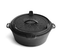 Dutch Oven BURNHARD® de hierro fundido, 5,6 l capacidad, tapa multifuncional, levantador de tapa, para barbacoa y fogata, ideal para guisos - Little John