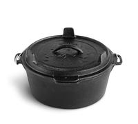 Dutch Oven BURNHARD® de hierro fundido, 5,6 l capacidad, tapa multifuncional, levantador de tapa, para barbacoa y fogata, ideal para guisos - Little John