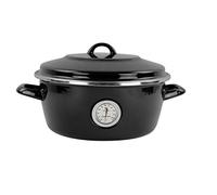 Dutch Oven Magefesa Negro de 26cm. Fabricado en España. Material de acero esmaltado con termómetro incorporado y recubrimiento antiadherente. Herrajes y tapas especiales para horno.