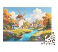 Dutch Windmill Jigsaw Puzzle 1000 Piezass Reciclable Paper Rural Landscape Puzzle para Adultos Divertido y Desafiante Family Game Gift for Men‘s Birthday 70x50cm/1000pcs