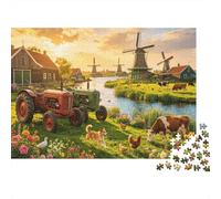 Dutch Windmill Puzzle 1000 Piezas Reciclado Material Rural Life Puzzle for Boy & Girl Fun Present & Activity for Home Ideal for Child‘s Birthday Gift 38x26cm/1000pcs