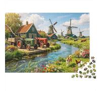 Dutch Windmill Puzzle para Adultos 1000 Piece Recycled Holland Rural Puzzles para Elderly Impossible Hard Difficult Desafiante Excelente Regalo Idea para Women 70x50cm/1000pcs