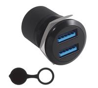 Duttek Acoplador USB de doble puerto hembra a hembra IP67, conector USB de mamparo de 5 Gbps, adaptador de montaje en panel USB 3.0, conector redondo roscado, para coche, motocicleta (negro-1 paquete)