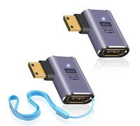 Duttek Adaptador HDMI a Mini HDMI 8K (paquete de 2), adaptador extensor mini HDMI macho a HDMI hembra de ángulo izquierdo con cordón compatible con 8K a 60Hz, proyector, portátil y tableta