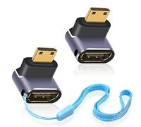 Duttek Adaptador HDMI a Mini HDMI 8K (paquete de 2), conector de extensión mini HDMI macho a HDMI en ángulo ascendente con cordón compatible con 8K a 60Hz, proyector, portátil y tableta