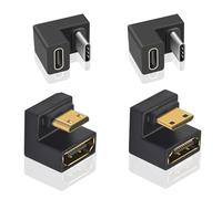 Duttek Adaptador Mini HDMI a HDMI 2.1 de 8K de 180 Grados (Arriba y Abajo), Adaptador USB C a USB C de 180 Grados de 10 Gbps para Monitor portátil, Laptop, Tableta (Paquete de 4)
