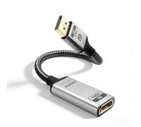 Duttek Cable 8K DP a HDMI de 20 cm, conector DP macho a HDMI hembra, cable recubierto de nailon, compatible con configuraciones de varios monitores, proyectores, HP, AMD, GPU, NVIDIA (unidireccional)
