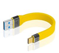 Duttek Cable Corto Plano USB A a C, Amarillo Cable USB C Macho a USB A Macho 10Gbps 60W Cable Corto USB C a USB A Extensión para MacBook, Portátil, Tableta, Teléfono, Google Pixel, Power Bank - 13cm