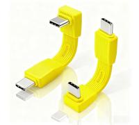 Duttek Cable corto USB C de 80 Gbps, 5 cm, 2 unidades, 90 grados USB C macho a macho, cable corto para cargar smartphones, iPad, MacBook, Thunderbolt 5, Powerbank, Pixel y monitores Dell. (amarillo)