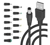 Duttek Cable de alimentación USB a CC, USB 2.0 macho a CC 5.5 x 2.1 mm macho barril Jack 5 V cable de alimentación cable de alimentación con 13 puntas de conector compatible con DVR, USB-Hub, cámara,