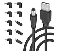 Duttek Cable de alimentación USB a CC, USB2.0 macho a DC5.5x2.1 mm macho de barril Jack 5 V Cable cargador con 10 puntas de conector compatible con DVR, USB-Hub, cámara, altavoz Bluetooth, 1.5 metros