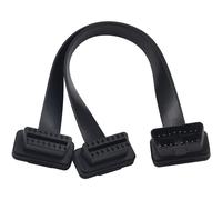 Duttek Cable de extensión OBD2 de 30 cm, 16 pines OBD2 macho a doble hembra, cable plano de cinta con ángulo, perfecto para herramientas de diagnóstico y rastreadores GPS