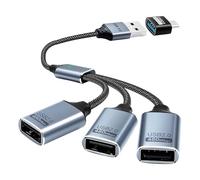 Duttek Cable de extensión USB C 1 en 3 de 26 cm, cable de extensión macho a hembra con 1 adaptador USB C a USB A, transmisión de soporte, carga, OTG para teléfonos, tabletas, Bluetooth, PC