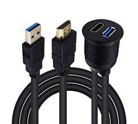 Duttek Cable de montaje empotrado para panel USB, 2 m, USB 3.0 y HDMI macho a hembra, montaje en salpicadero, montaje empotrado, cable de montaje en panel, para coche, barco, motocicleta 2 m (USB 3.0 y HDMI)