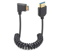 Duttek Cable en espiral HDMI en ángulo recto de 8 K a mini HDMI, ultra delgado mini HDMI macho a HDMI 2.1 macho, 48 Gbps compatible con propagación bidireccional, para proyector, monitor, videocámara. 1.2 m