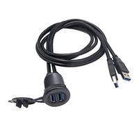 Duttek USB Panel Flush Mounted Cable, 2 x USB 3.0 Macho a Hembra de extensión de Montaje en el salpicadero Soporte, Toma de Montaje USB para Coches, Barcos, Motos 1m/3.3ft (Redondo Doble USB 3.0)