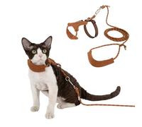 Duuclume Juego de arnés y correa para gatos, arnés suave ajustable a prueba de escape para gatos, correa para mascotas para cruzar/cintura/de mano, cómodo y ligero para caminar al aire libre (café)