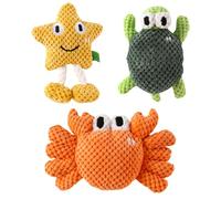 Duuclume Juguetes masticables chirriantes de 3 piezas para perros, juguetes de peluche de cuerda de animales oceánicos, juguetes interactivos para dentición y tirón de guerra, cangrejo, tortuga
