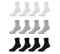 Duufin 12 Pares Calcetines Niño Niña Calcetines de Deporte Niño Calcetín Corte Medio (7-10 Años, Negro,Blanco,Gris)
