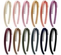 Duufin 12 Piezas Diadema de Plástico con Dientes Diadema Lisa Antideslizante Diadema para Mujer Niña, 12 Colores