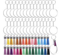 Duufin 120 Piezas Llavero Acrilico Disco con Llavero de Acrílico Transparente Borlas de Cuero para Llave Cadena DIY Accesorio