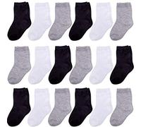 Duufin 18 Pares Calcetines de Corte Medio para Bebé Niño Niña (Negros, Blanco, Gris, 4-6 años)