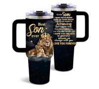 DUUV Regalos divertidos para hijo, vaso de cumpleaños y Navidad para mi hijo de mamá, papá, mejores ideas de regalo, diseño de león, vaso de 40 onzas con corona, mensaje "I Love You Forever"