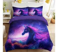 Duvet Cover Sets, Easy Care Bedding Bed Set Single Size 53" x 79", Dreamy Fantasy Elegant Mysterious Space Nebula Animals Unicorn Pluvet Covers With 1 Pillowcases 50 x 75 cm for Kids and Adults