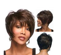 Duveteux Corte Bob Marron Perruques para damas Corte Africana Africano Noir directement Synthétique Cheveux Perruque Femelle avec Bangs + Perruque Gorra "100g 8,01