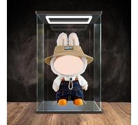 DuvinDD Vitrina acrílica - 25 x 20 x 40 cm - Caja protectora transparente contra el polvo con base negra, vitrina extraíble a prueba de polvo para figuras Pop Mart como Labubu