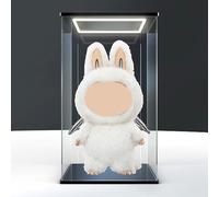 DuvinDD Vitrina acrílica con iluminación LED - 35 x 30 x 60 cm - Caja protectora transparente contra el polvo con base negra, adecuada para Labubu Zimomo Angel in Clouds & I Found You