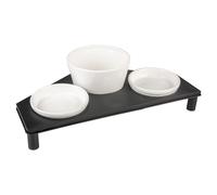 Duvo+ Juego De Cena De Piedra Up Buffet Para Perros, 3 Cuencos, Blanco/Negro