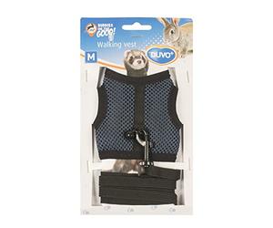 Duvoplus, Chaleco de Paseo para pequeños mamíferos M - 7x10x2cm Azul, Chaleco Adaptable con Correa de Estiramiento, moverse de Forma Segura, Nailon de Calidad, Lavable, Campana incluida