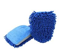 DuW D&W The Motion Corporation Premium 3 en 1 guante de lavado de coche, malla de microfibra de chenilla, azul/gris, 22 x 17 cm, guante de lavado para el lavado a mano suave, guante para el cuidado